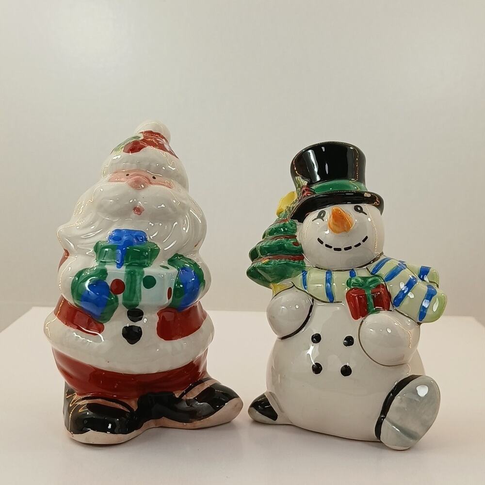 Fitz Floyd Salt & Pepper Shakers Santa & Snowman Holiday Christmas